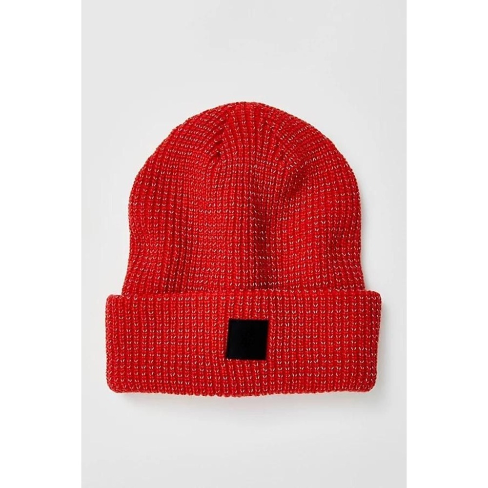 Free People Let's Race Fleece Lined Recycled Yarn Beanie Red New NWT Hat Winter